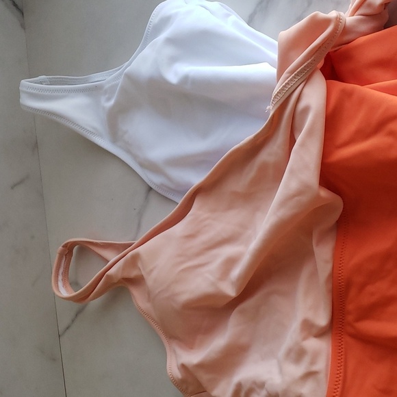 Felnart V Neck Orange Color Block Wrap Swimsuit with a Bowknot Size M - Picture 9 of 11